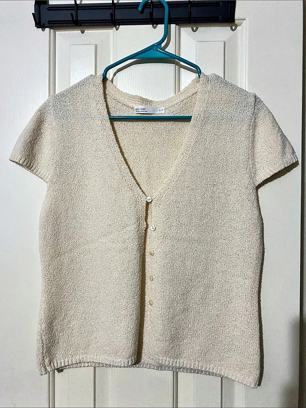 Oak + Fort Short Sleeve Cardigan in Cream Size Medium Like New